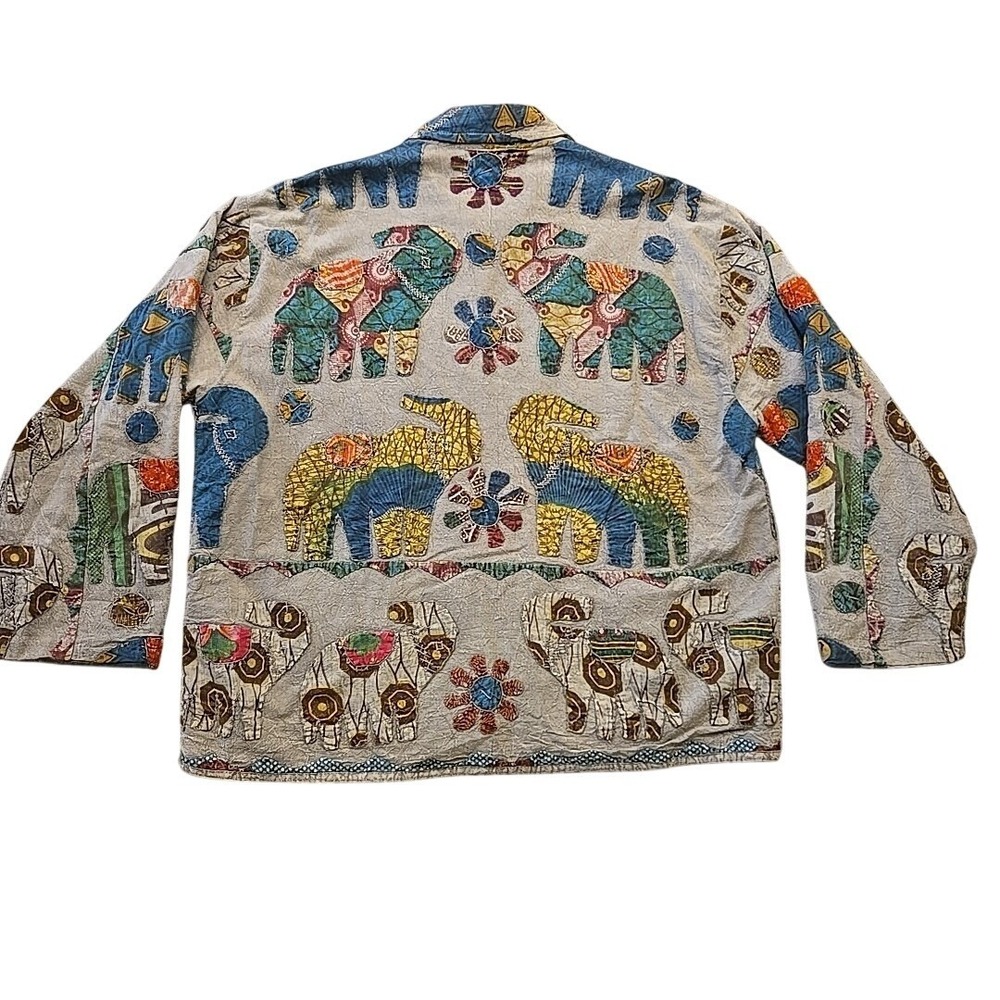 VTG TRESKA Elephant Patchwork Jacket Shirt Lagenlook Art to Wear One Size - Picture 2 of 9